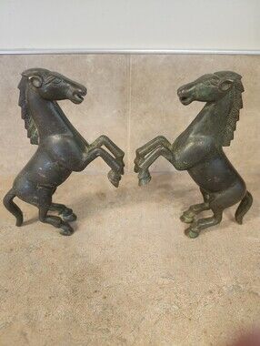 Two Vintage Bronze Chinese Dynasty Style Rearing Horses